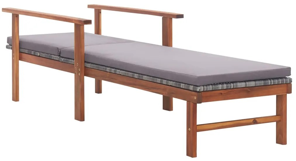 vidaXL Ξαπλώστρα Γκρι Συνθετικό Ρατάν & Μασίφ Ξύλο Ακακίας με Μαξιλάρι