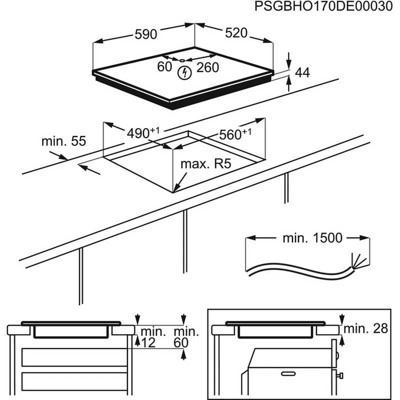 Κεραμική ενσωματωμένη εστία AEG IKE63441FB, 7350W, 3 ζώνες, 14 επίπεδα, Ανίχνευση πιάτων, Χρονοδιακόπτης, Επαγωγή, Μαύρο