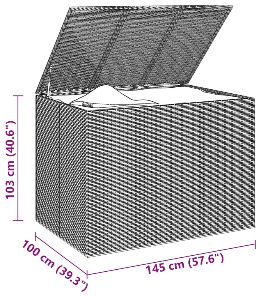 vidaXL Κουτί Μαξιλαριού Κήπου Μαύρο 145x100x103 εκ. Ρατάν Πολυαιθ.