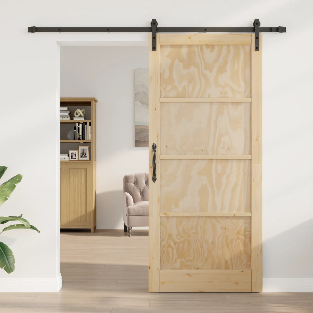 vidaXL Συρόμενη Πόρτα με Σετ Εξαρτημάτων 93x211 cm Στερεό Ξύλο Πεύκου