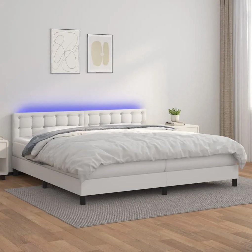 ΚΡΕΒΑΤΙ BOXSPRING ΜΕ ΣΤΡΩΜΑ &amp; LED ΛΕΥΚΟ 200X200 ΕΚ. ΣΥΝΘ. ΔΕΡΜΑ 3134244