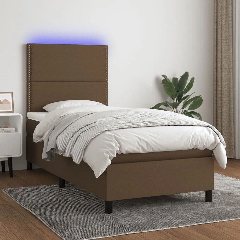 ΚΡΕΒΑΤΙ BOXSPRING ΜΕ ΣΤΡΩΜΑ &amp; LED ΣΚ.ΚΑΦΕ 100X200 ΕΚ ΥΦΑΣΜΑΤΙΝΟ 3134776