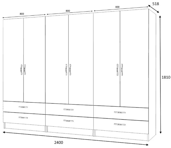 Ντουλάπα ρούχων Ricardo Megapap εξάφυλλη χρώμα καρυδί 240x51,8x181εκ. - GP100-0066,3