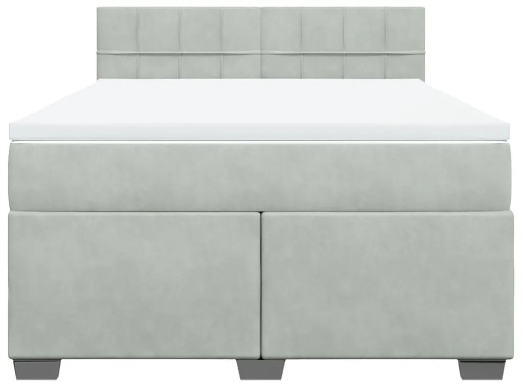 Κρεβάτι Boxspring με Στρώμα Ανοιχτό Γκρι 160x200 εκ. Βελούδινο - Γκρι