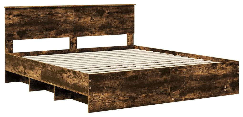 vidaXL Σκελετός Κρεβατιού με κεφαλάρι Καπνιστό Δρύς 200 x 200 cm