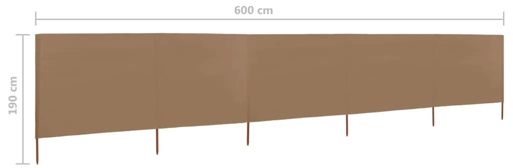 vidaXL Προστατευτικό Αέρα με 5 Πάνελ Taupe 600 x 160 εκ. Υφασμάτινο