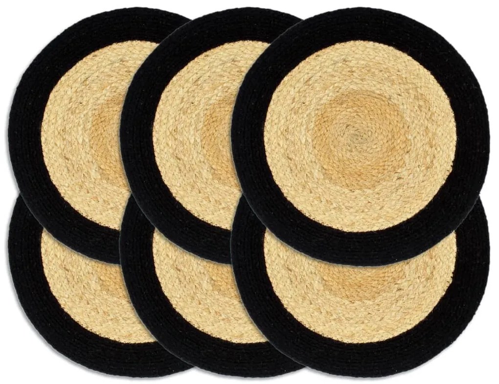 vidaXL Σουπλά Στρογγυλά 6 τεμ. Φυσικό/Μαύρο 38 εκ. από Γιούτα/Βαμβάκι