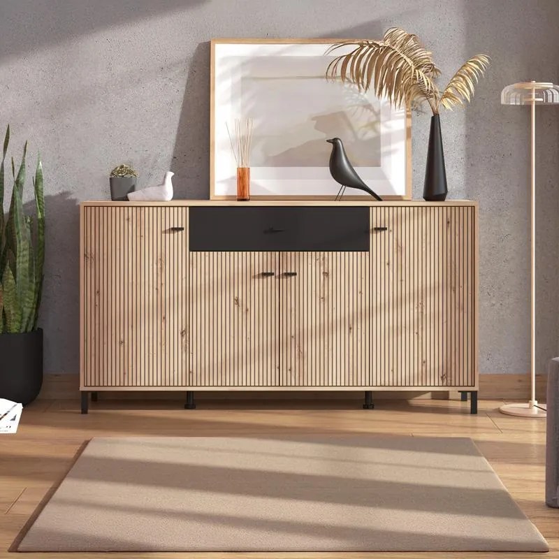 Μπουφές Avignon 170 4K1F4V Artisan oak - Μαύρο 170x40x90εκ. 170x40x90 εκ.