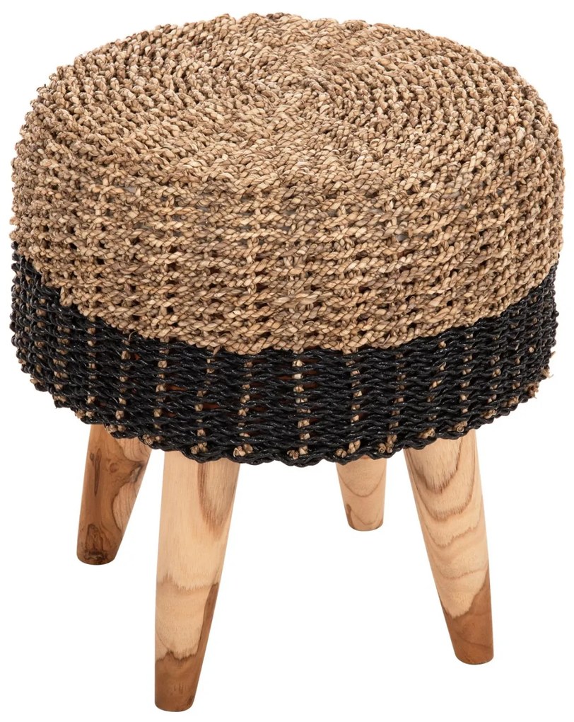 Σκαμπό BEAM απο Ξύλο TEAK και Seagrass σε Φυσικό και Μαύρο Φ43x45Yεκ. 43x43x45 εκ.
