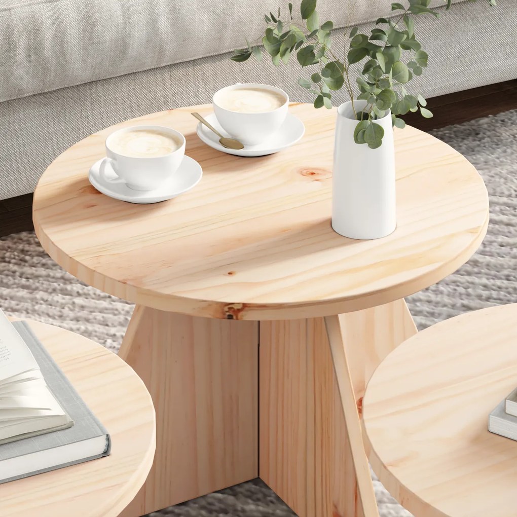 vidaXL Τραπεζάκι σαλονιού 3 pcs Φυσικό 49 x 49 x 30 εκ.