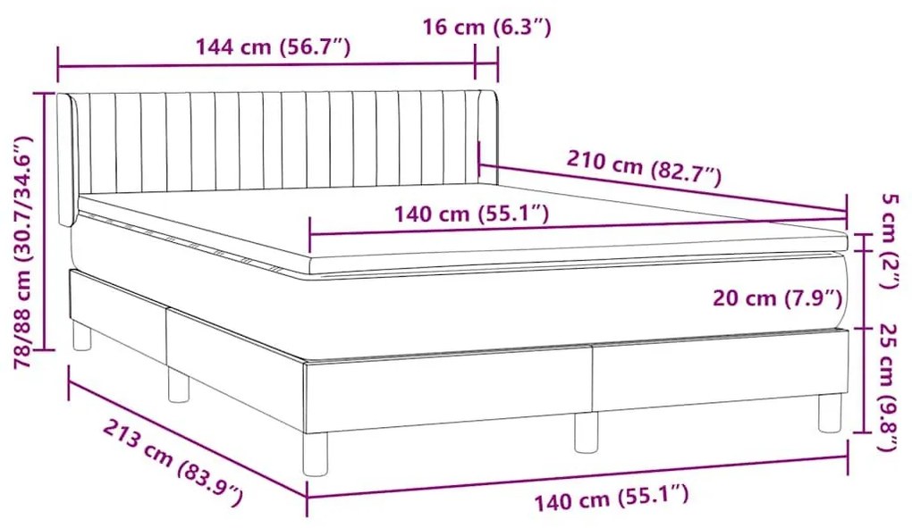 Κρεβάτι Boxspring με Στρώμα Σκούρο Μπλε 140x210 εκ. Βελούδινο - Μπλε