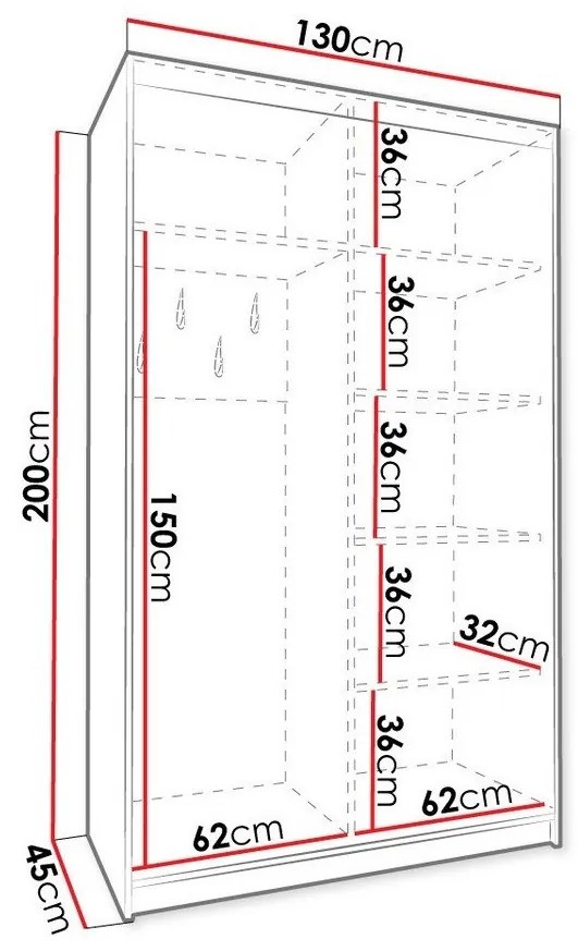 Ντουλάπα Hartford 219, Μαύρο, Παλαιωμένο χρώμα ξύλου, 200x130x45cm, Πόρτες ντουλάπας: Ολίσθηση