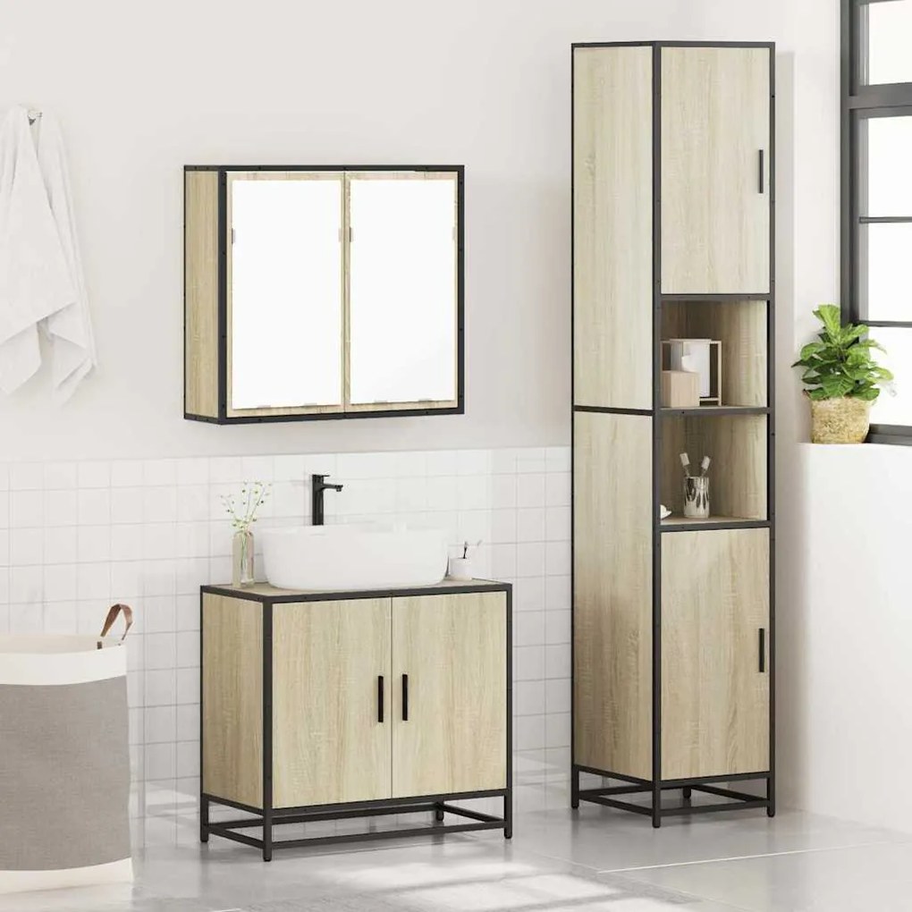 vidaXL Σετ Επίπλων Μπάνιου 3 Τεμαχίων Sonoma Δρυς Επεξεργασμένο Ξύλο