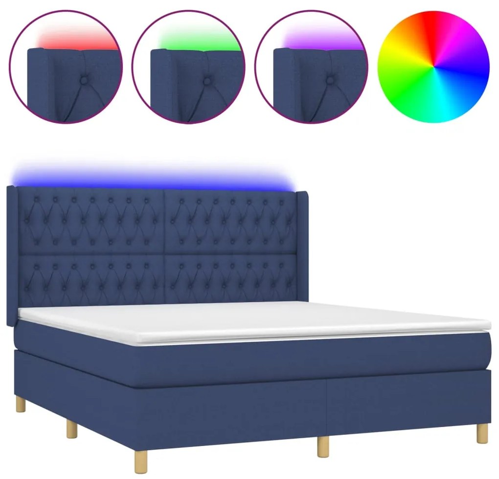 Κρεβάτι Boxspring με Στρώμα &amp; LED Μπλε 180x200 εκ. Υφασμάτινο 3139139