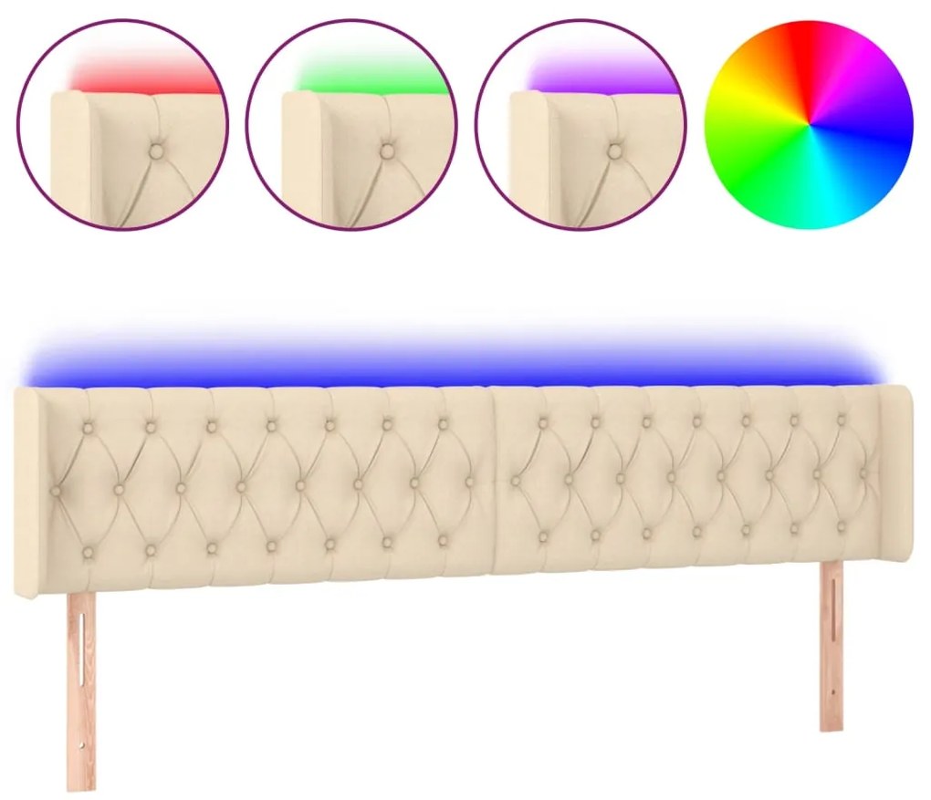 vidaXL Κεφαλάρι Κρεβατιού LED Κρεμ 203x16x78/88 εκ. Υφασμάτινο