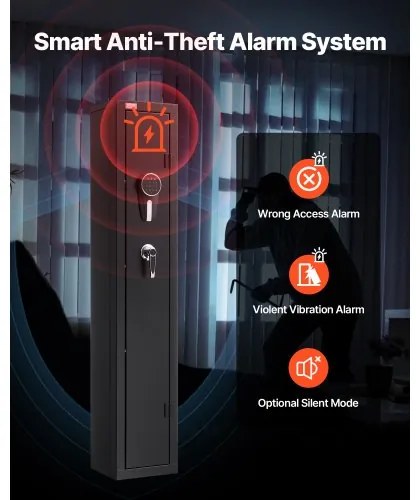 VEVOR Gun Safe, Heavy Duty Cold-Rolled Steel Fireproof Rifle Cabinet with Digital Keypad &amp; Key, Large Long Gun Cabinet with Magazine and LED Lighting, Adjustable Racks for Rifles, Pistols, Shotgun