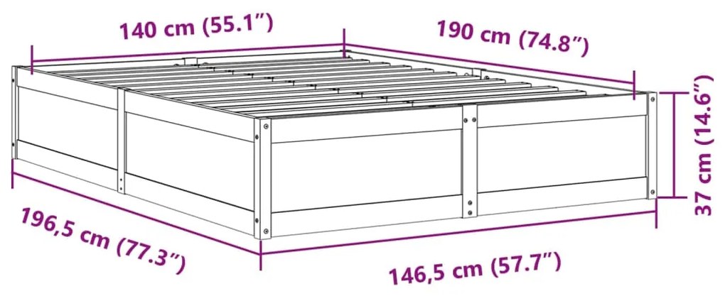 Σκελετός Κρεβ. Χωρίς Στρώμα Λευκό 140x190 εκ Μασίφ Πεύκο - Λευκό