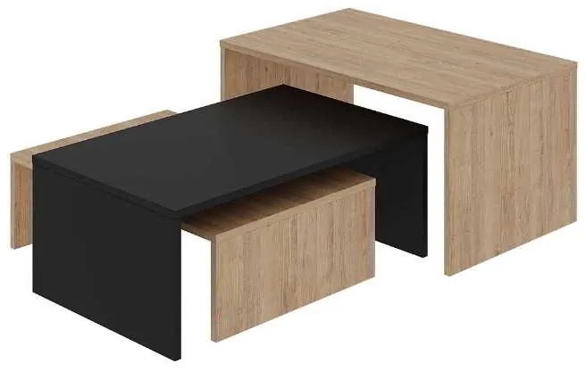 Τραπεζάκι σαλονιού σετ 3 τμχ. Kanta Megapap χρώμα sapphire oak - silky black 80x50x40,5εκ.
