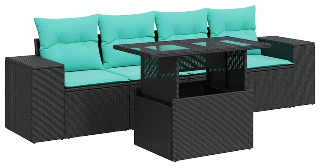 vidaXL Σετ Καναπέ Κήπου 5 Τεμαχίων Μαύρο Συνθετικό Ρατάν με Μαξιλάρια