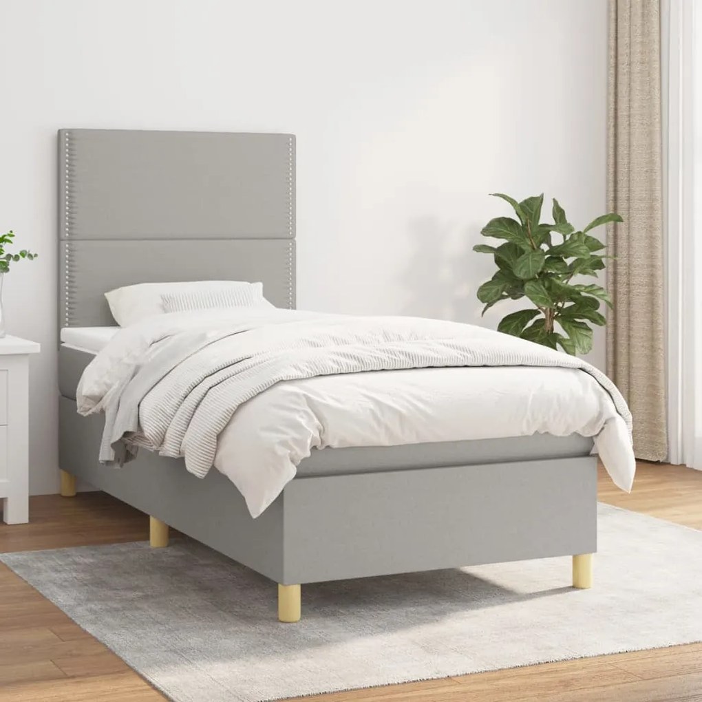 vidaXL Κρεβάτι Boxspring με Στρώμα Ανοιχτό Γκρι 100x200 εκ. Υφασμάτινο