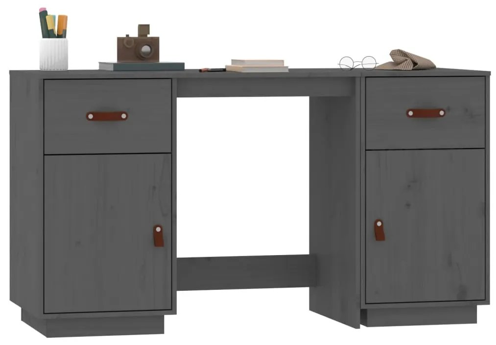 vidaXL Ντουλάπι Γραφείου Γκρι 135x50x75εκ. από Μασίφ Ξύλο Πεύκου