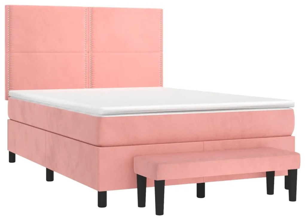 vidaXL Κρεβάτι Boxspring με Στρώμα Ροζ 140x190 εκ. Βελούδινο