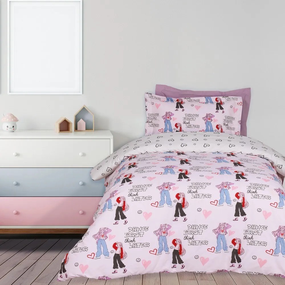 Σεντόνια Παιδικά 4940 (Σετ 3τμχ) Pink-Grey Das Home Μονό 170x260cm 100% Βαμβάκι