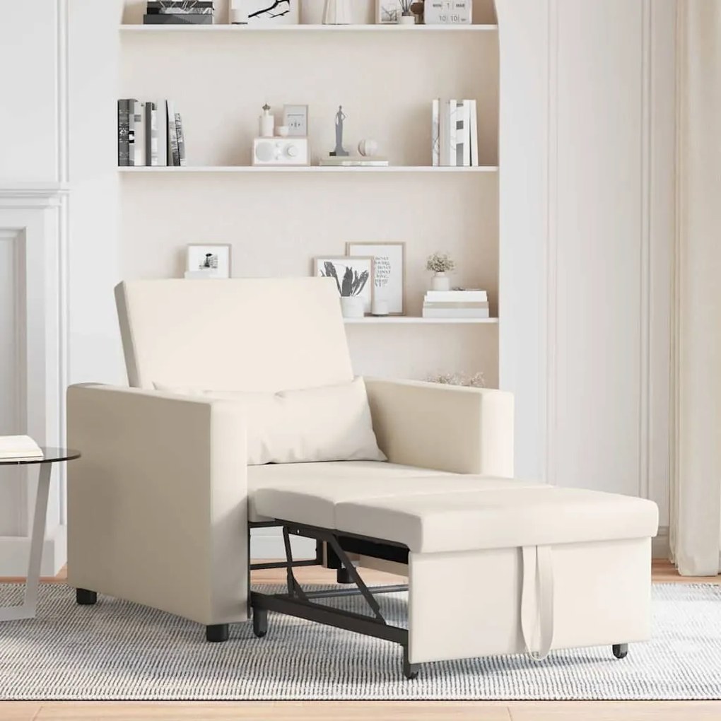 vidaXL Μονός καναπές-κρεβάτι Κρεμ λευκό 90 x 165 x 87 εκ. ύφασμα