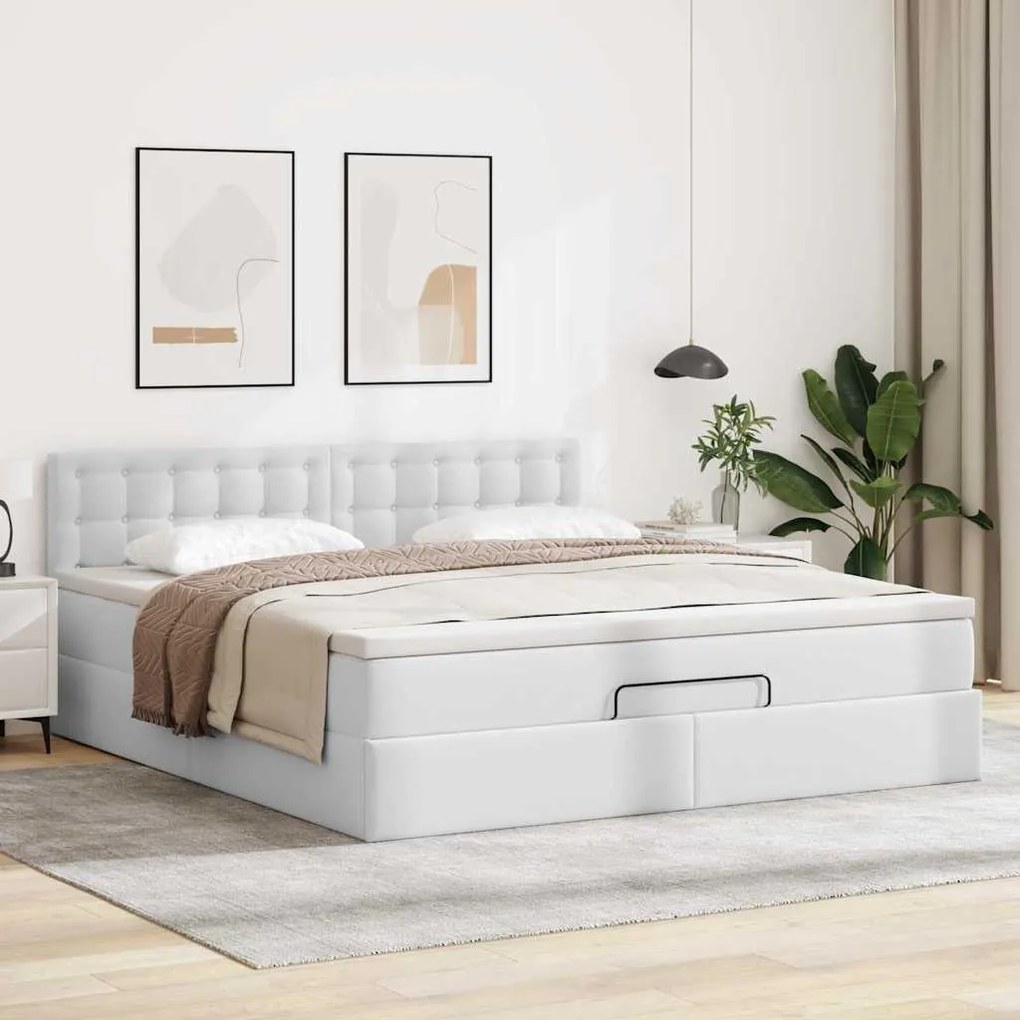 vidaXL Οθωμανικό κρεβάτι με στρώμα Λευκό 160x200cm Faux Leather