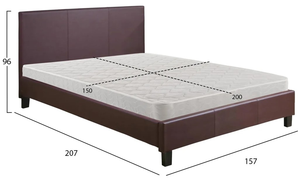 Επενδυμένο Κρεβάτι με Στρώμα BECCA Διπλό Καφέ Τεχνόδερμα 150x200εκ 157x207x96 εκ.