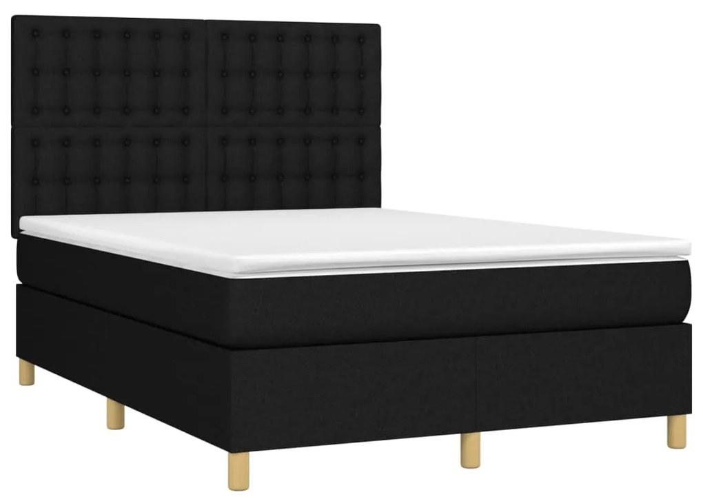 Κρεβάτι Boxspring με Στρώμα &amp; LED Μαύρο 140x190 εκ. Υφασμάτινο - Μαύρο