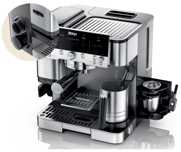 3σε1 Ninja Luxe Café Premier ES601EU, 1650W, 15 bar, 2 λίτρα, Barista Assist, Λειτουργία καμένου νερού, 4 λειτουργίες, 3 ρυθμίσεις θερμοκρασίας, Inox/cherryn