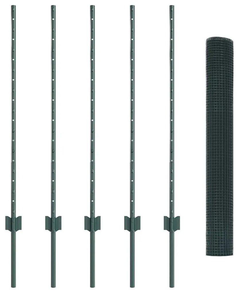 vidaXL Τείχος και Πόστ Πράσινο 1 x 10 m Ατσάλι