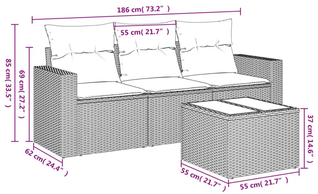 vidaXL Σετ Καναπέ Κήπου 4 τεμ. Μπεζ Συνθετικό Ρατάν με Μαξιλάρια