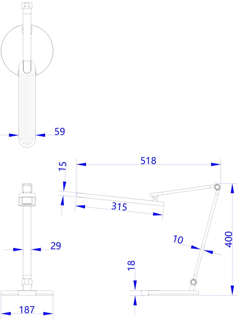 Φωτιστικό Γραφείου LED Blain Pro Γκρι Βάση ABS &amp; Αλουμίνιο 51,8x40Yεκ.