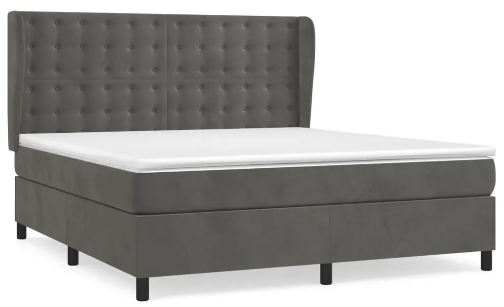 vidaXL Κρεβάτι Boxspring με Στρώμα Σκούρο Γκρι 160x200 εκ. Βελούδινο