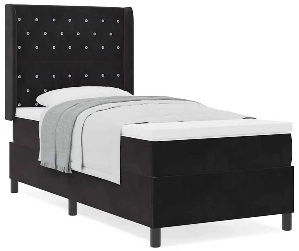 vidaXL Κρεβάτι με ελατήρια με κεφαλάρι Μαύρο 90 x 200 cm Βελούδο