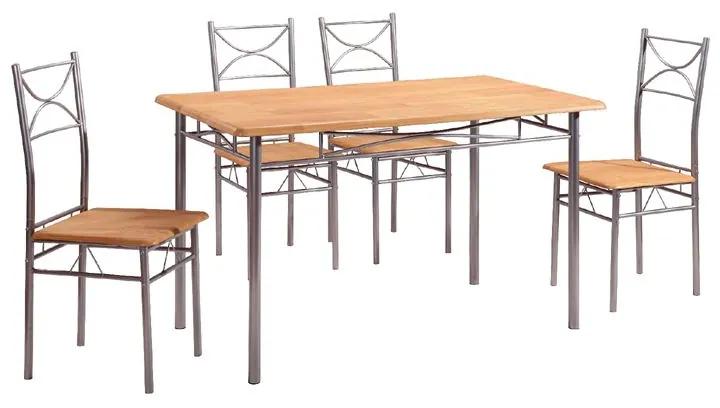 LORETO Set Τραπεζαρία Σαλονιού Κουζίνας: Τραπέζι + 4 Καρέκλες Μέταλλο Βαφή Silver, Φυσικό -  Table:120x70x74 Chair:40x40x90
