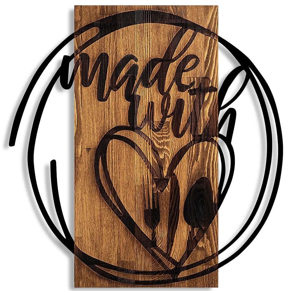 Διακοσμητικό Τοίχου Made With Love 899SKL2613 55x57cm Walnut-Black Wallity Μέταλλο,Ξύλο