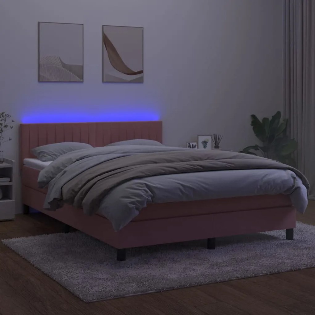 ΚΡΕΒΑΤΙ BOXSPRING ΜΕ ΣΤΡΩΜΑ &amp; LED ΡΟΖ 140X190 ΕΚ. ΒΕΛΟΥΔΙΝΟ 3134524