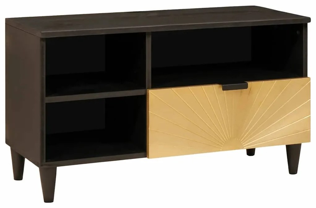 vidaXL Ντουλάπι TV Μαύρο και Χρυσό 80 x 33 x 46 εκ Μασίφ ξύλο μάνγκο