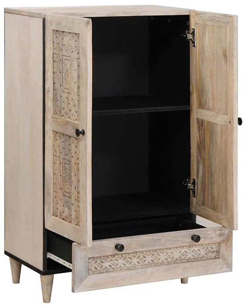 vidaXL Highboard με συρτάρι Λευκό 60 x 33 x 100 εκ. Μασίφ ξύλο μάνγκο