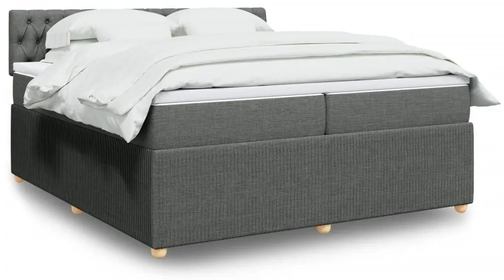 Κρεβάτι Boxspring με Στρώμα Σκούρο Γκρι 200x200 εκ. Υφασμάτινο - Γκρι