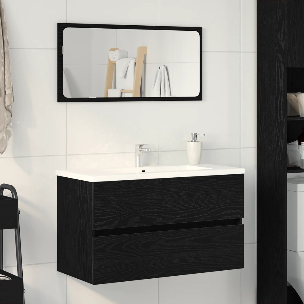 vidaXL Ντουλάπι Νεροχύτη Μαύρος Δρύς 80x38.5x45 εκ. Επεξεργασμένο Ξύλο