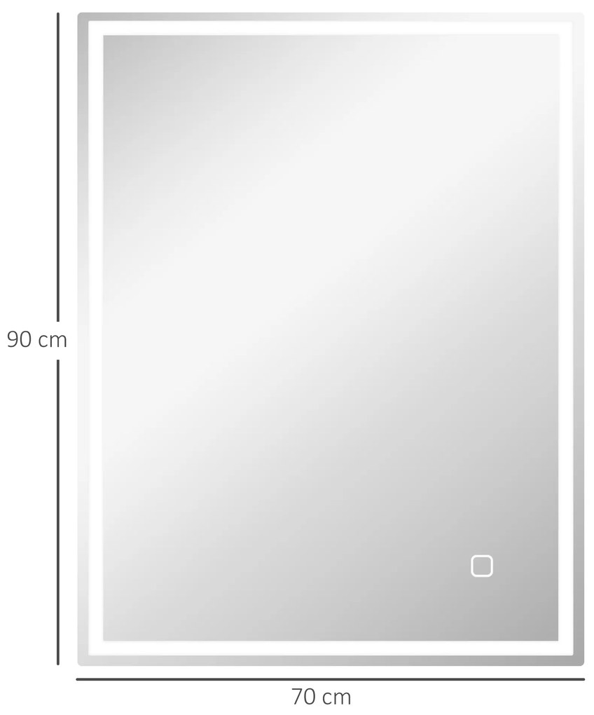 HOMCOM καθρέφτης μπάνιου με φωτισμό 90x70 cm LED καθρέφτης τοίχου με λειτουργία μνήμης 3 χρώματα φωτός Ασημί