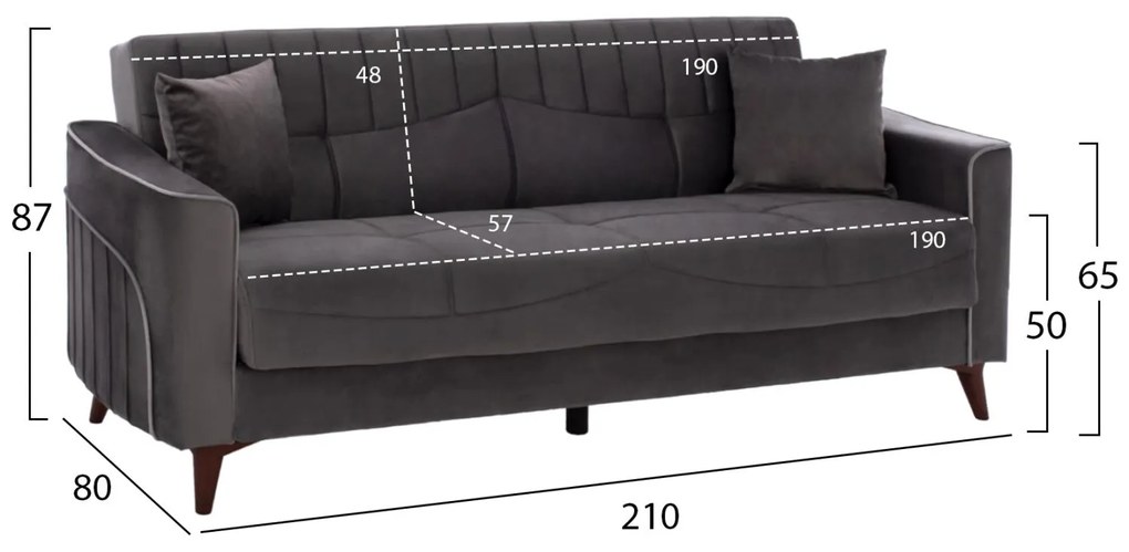 Καναπές - Κρεβάτι Portman 3θέσιος Γκρί - Μπλέ 228x86x90Υ εκ. 228x86x90 εκ.