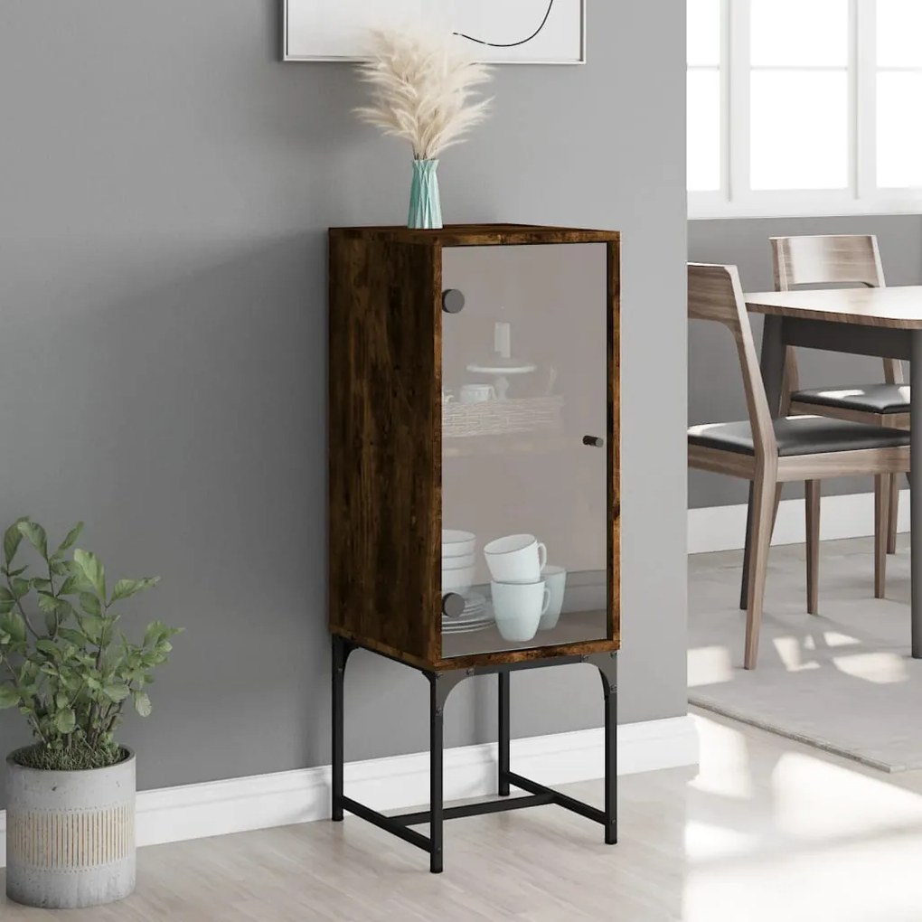 vidaXL Βοηθητικό Ντουλάπι Καπνιστή Δρυς 35x37x100 εκ. Γυάλινες Πόρτες