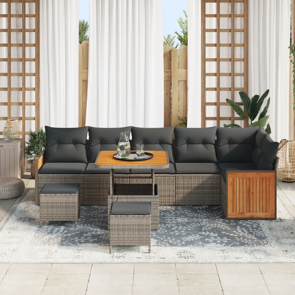 vidaXL Σετ Καναπέ Κήπου με μαξιλάρι 9 pcs Γκρι 80 x 80 x 71 cm