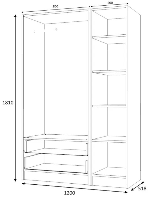 Ντουλάπα ρούχων Ricardo Megapap τρίφυλλη χρώμα καρυδί 120x51,8x181εκ. - GP100-0068,3