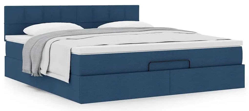 vidaXL Οθωμανικό κρεβάτι με στρώμα μπλε 180x200cm ύφασμα